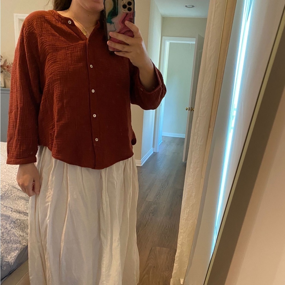 Honorine / Nwt Rust Rum Gauze Cotton Button Down Chloe Top Blouse M